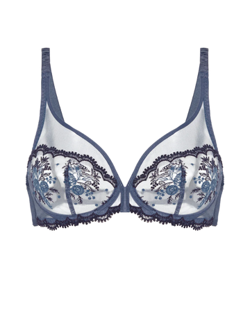 Simone Perele 1E2319 Cinder Blue Intrigue Sheer Plunge Underwire Bra Myselflingerie.com